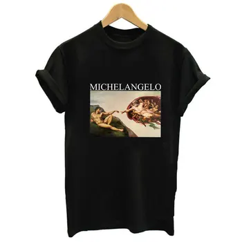 

MICHELANGELO painting Pure Printed T-Shirt Women 2020 New Summer Casual Female Tshirt Harajuku Arrivals Fashion Black T Shirt