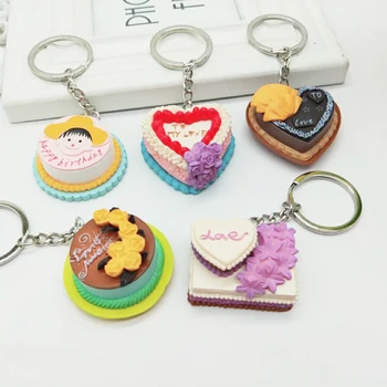 

20pcs/lot Mini Hood Keychain Heart Cupcake Key Chain Simulation Cake Keyring Cream Dessert Key Ring Birthday Party Gifts