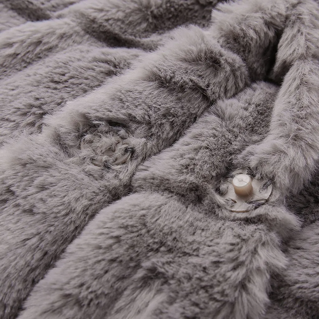 Vintage fluffy hoodie faux fur coat women Winter grey jacket coat female Plus size warm long casual outerwear overcoat