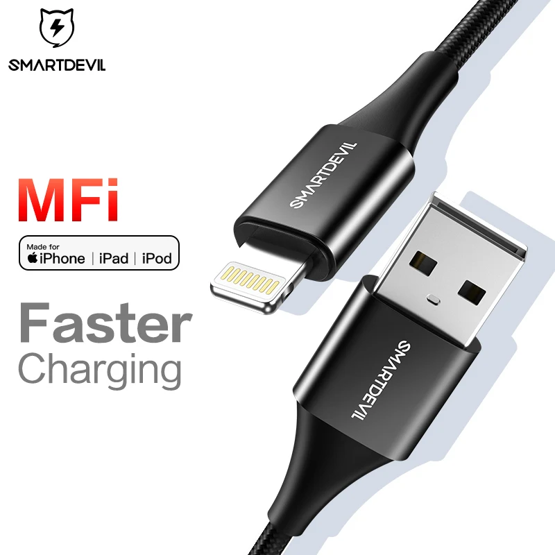 USB кабель SmartDevil MFi для iPhone 12 Pro Xs Max 7 8 Plus быстрая зарядка Apple Lightning передачи данных