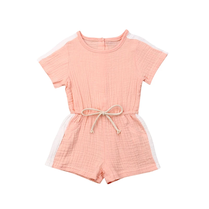 

Summer Toddler Kids Baby Girl Casual Candy Color Drawstring Sport Romper Jumpsuit Playsuit Short Pants Clothes 1-4years old