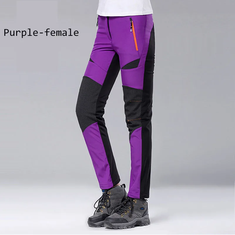 Purple-women Мужские и женские походные брюки, мягкая оболочка, теплые, водонепроницаемые, ветрозащитные, весенние, для спорта на открытом воздухе, кемпинга, туризма, альпинизма, брюки K15221523 - Цвет: Purple-women