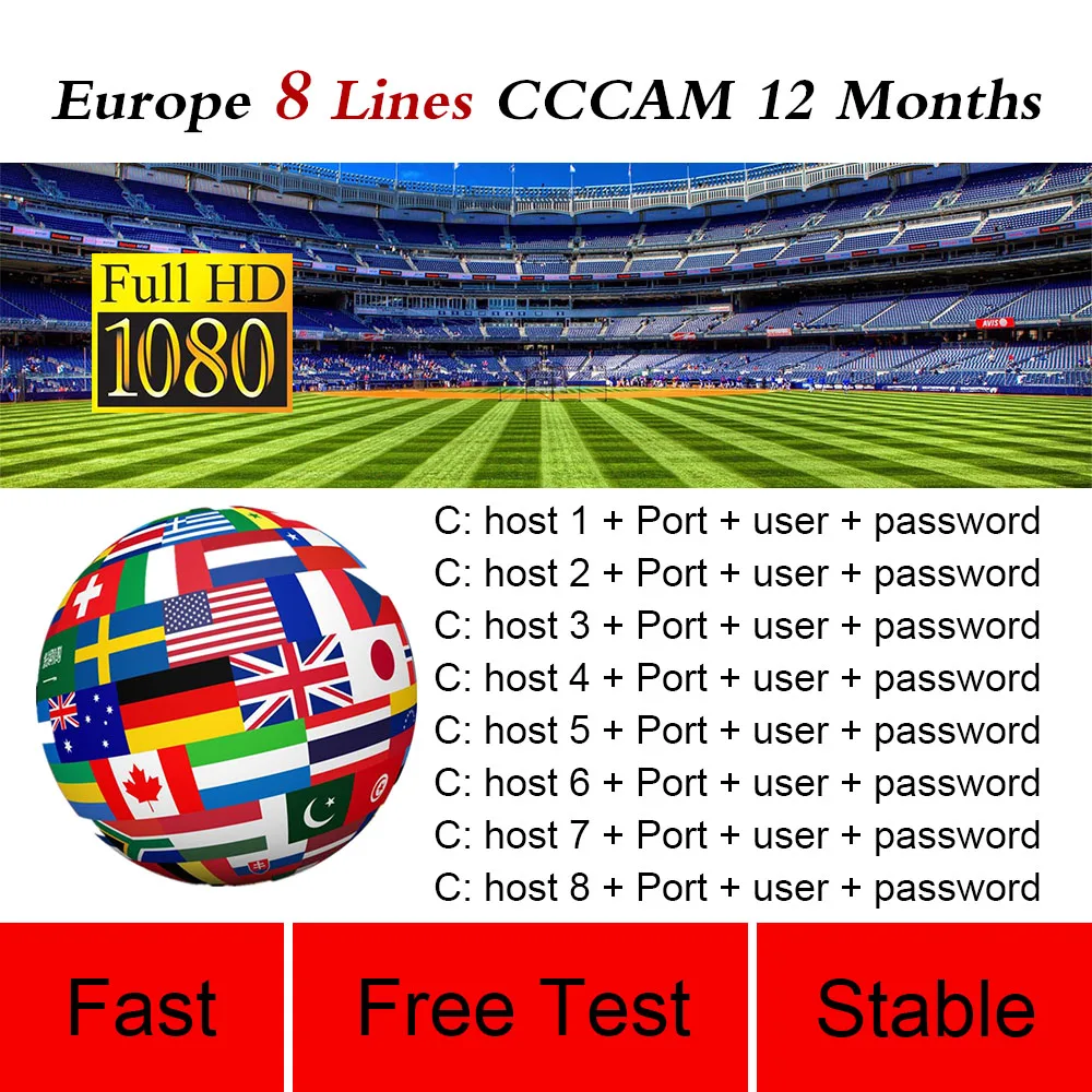 

2020 Stable Tv-Receiver Cccam Cline Germany Spain Portugal Europe For 1year Full HD DVB-S2 Satellite TV Receiver cccam cline