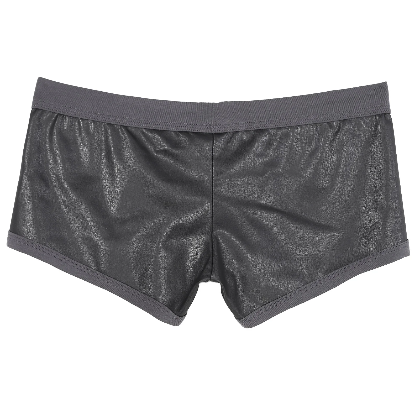 Swim Trunks TiaoBug Men Low Waist Faux Leather Boxer Shorts Sports Swimming Trunks Bulge Pouch Elastic Waistband
