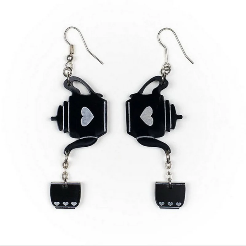 

Fashion Black Heart Teapot and Cup Acrylic Earrings For Women Girl's Cartoon Alice in Wonderland Drop Earrings Jewelry E19118
