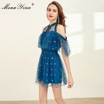 

MoaaYina Spring Summer Designer Jumpsuits Women's Ruffles Mesh Embroidery Short Playsuits