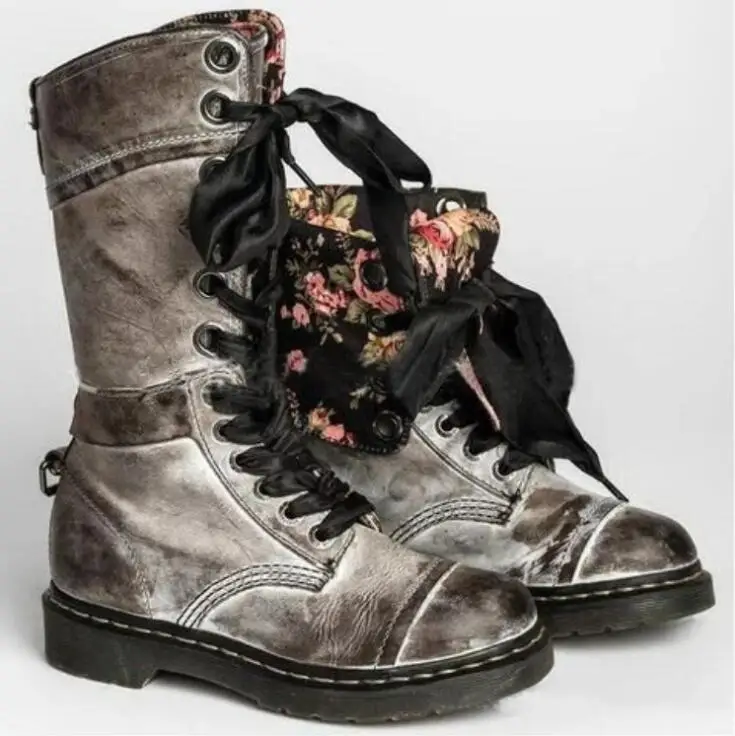 

Autumn And Winter New Style Leather Buckle Boots Europe And America Rub Color Boots Hot Selling Lace-up Combat Boots