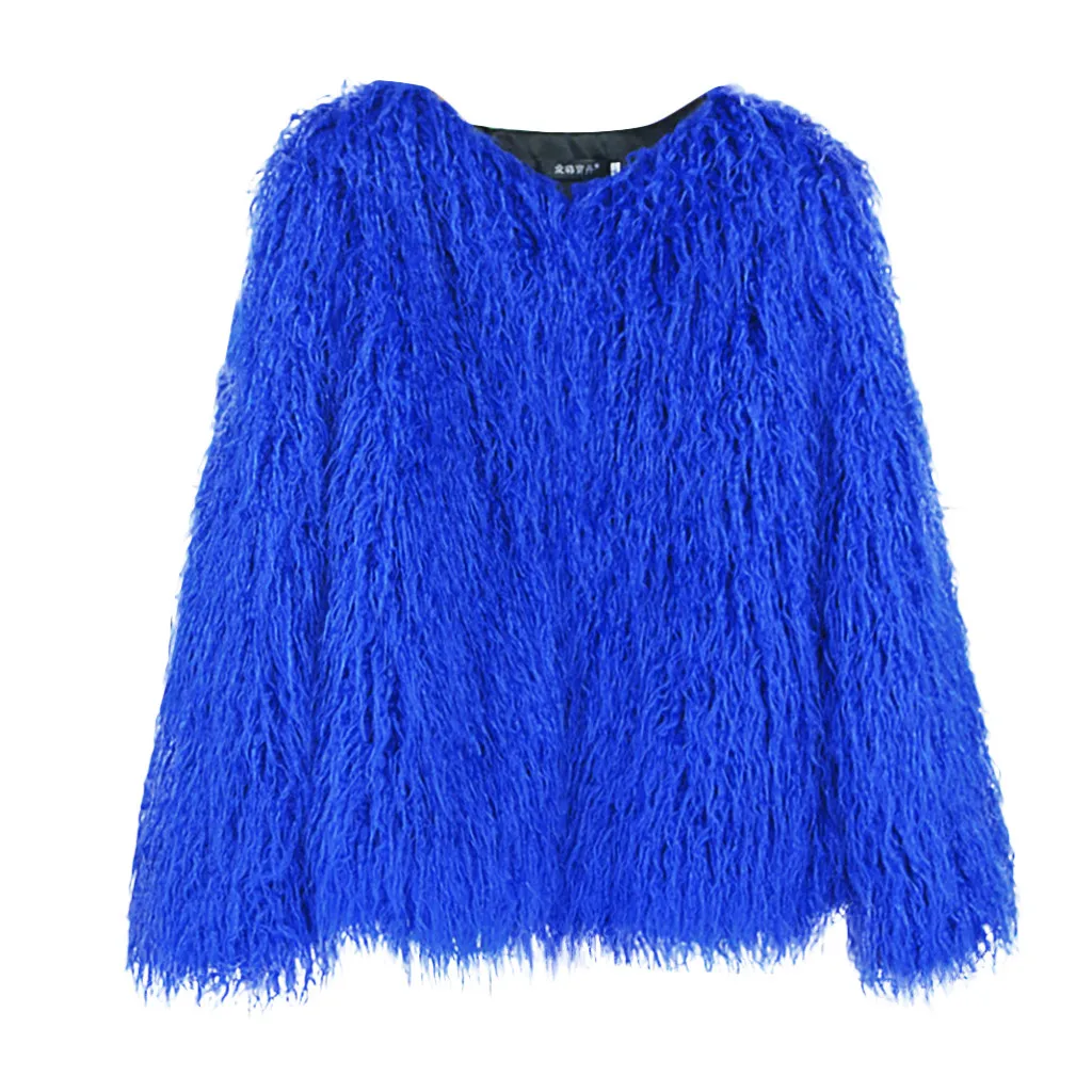 Синий Plus Size Faux Fur Coat Women Winter Fur Jacket White Vintage Plush Lady Warm Fluffy Jacket Coats Overcoat Womens Clothes - Цвет: Синий
