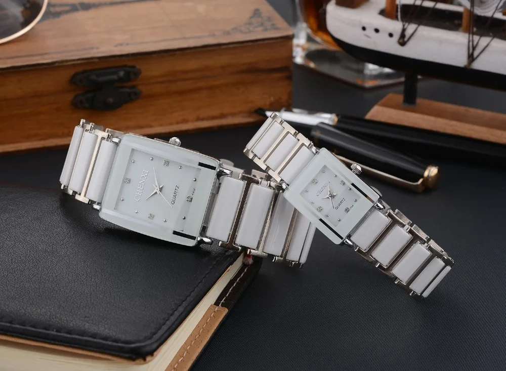 Взрывные Модели парные часы мужские и женские квадратные наручные часы модные водонепроницаемые керамические часы с корпусом из сплава часы со льдом