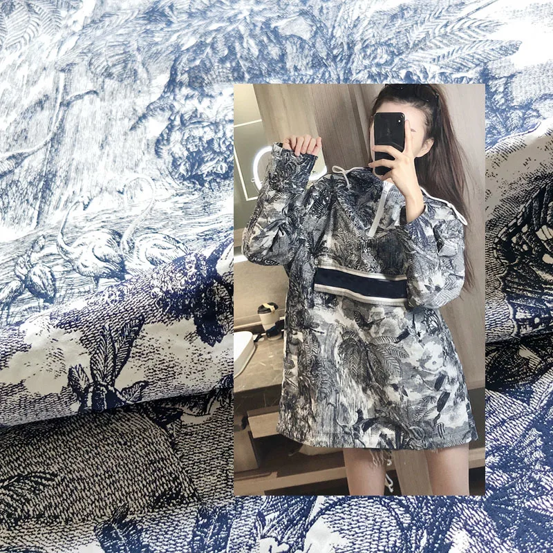 

Жаккардовая ткань с принтом тропических джунглей бабочек/птиц, ширина 145 см