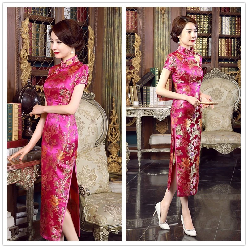 16 видов цветов традиционное китайское атласное платье Cheongsam Новогоднее Платье с принтом ретро свадебное вечернее платье для вечеринки женские длинные платья - Цвет: Color1