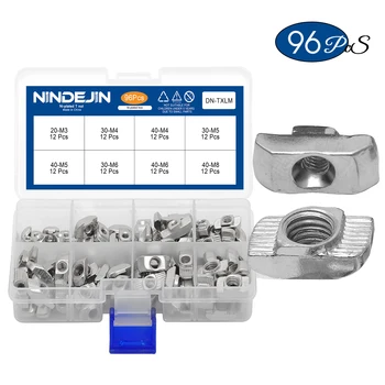 

96pcs M3 M4 M5 M6 M8 T Slot Nut Hammer Head Sliding T Nut Fasteners Drop In T-nut Set for 2020 3030 4040 Series Aluminum Profile