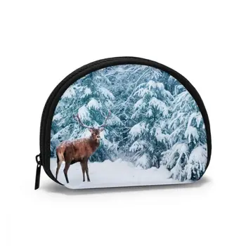 

Women's Wallet Short Women Coin Purse Wallets For Woman Card Holder Small Ladies Wallet Female Deer Male With Horns Snowy