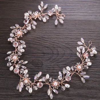

Handmade Gold Wire Floral Crystal Pearls Beads Hairband Tiaras Headbands Bride Birdal Noiva Wedding Hair Jewelry Decoration
