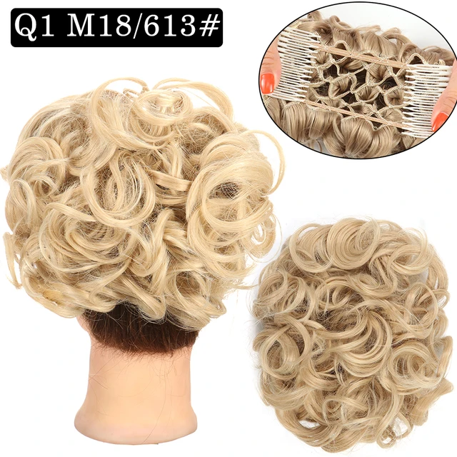 Synthetic Curly Elastic Band Chignon Plastic Comb Clips in Hair Extension Hair Bun Updo Cover Hairpieces Hair Accessories Q1 M18-613