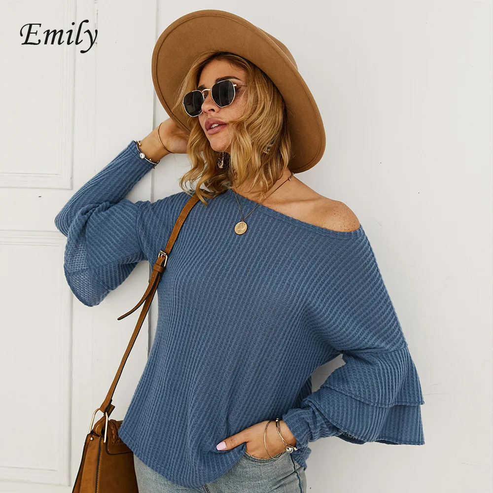 

Girls Fall Fashion Knitted Sweater Pullover Cold Shoulder Orange Color Loose Jumper Batwing Sleeve Short Formal Tricot Knitwear