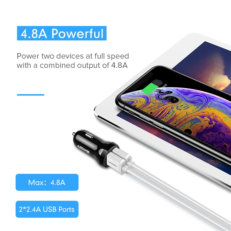 Автомобильное зарядное устройство AZDOME Mini USB для планшетов 4 8 А быстрое