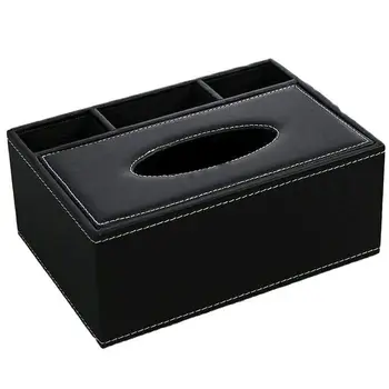

Leather Tissue Box Remote Control Holder Multifunctional Desktop Organizer Pencil Scissor Container (Black)
