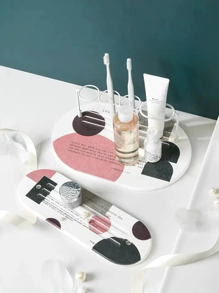Nordic Diatom mud Iron Toothbrush Holder Storage Rack with Tray Home Storage Accessories Bathroom Tool For Electric Toothbrushes