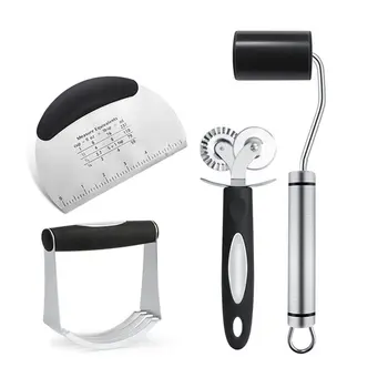 

Stainless Steel Dough Cutter PastryBlender Set 4Pcs/set Pizza Cutter Rolling Pin Professional Baking Dough Tools WXV Sal