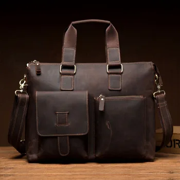 

BOLEKE Mens Leather Briefcase Bag Handbag Laptop Crazy Horse Leather Men's Briefcase Messenger Bag Vintage Shoulder Bag