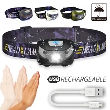 Походный ночной флэш-светильник USB мини перезаряжаемый налобный фонарь с датчиком движения тела светодиодный велосипедный головной светильник для безопасности