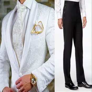 

Groomsmen Shawl Satin Lapel Groom Tuxedos White and Black Men Suits Wedding/Prom Best Man Blazer ( Jacket + Pants + Tie) Z23