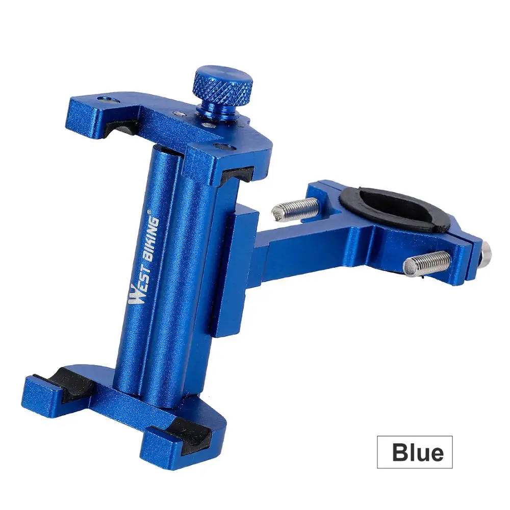 Blue WEST BIKING держатель для мобильного телефона из алюминиевого сплава для велосипеда и мотоцикла, Нескользящая Пряжка, крепление на руль велосипеда - Цвет: Blue