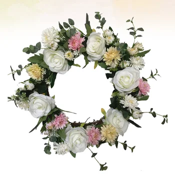 

1PC Simulated Rose Chrysanthemum Wreath Wall Hanging Decor Artificial Wreath Pendant Decorative Garland Party Supplies for Home