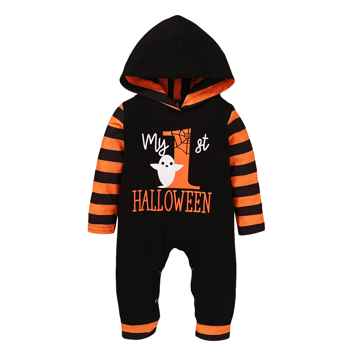 Baby Girls Long Sleeve Halloween Hooded Jumpsuit Casual Toddler Kids Striped Print Rompers For 0-18M | Детская одежда и обувь
