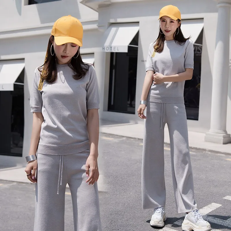 Женский трикотажный комплект из 2 предметов брюки с широкими штанинами и