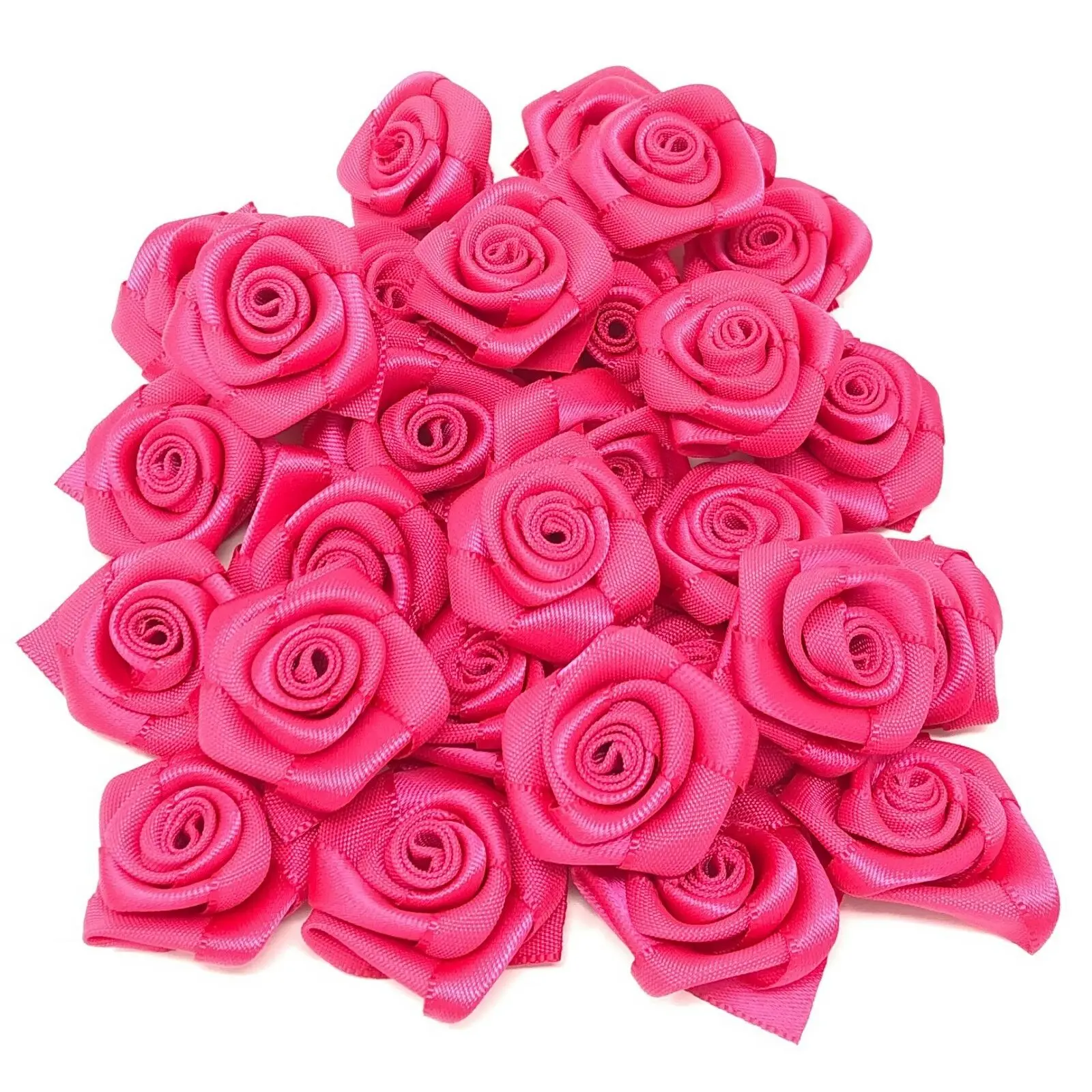 100pcs Fuchsia Pink 25mm Satin Ribbon Rose Flowers Wedding Bouquet Flower Decorations Embellishments | Дом и сад