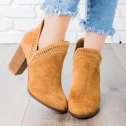 HEFLASHOR/женские ботинки; коллекция 2019 года; сезон осень; модные замшевые кожаные ботинки; большие размеры; женская обувь на толстом высоком
