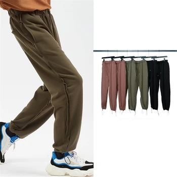 

Men's autumn winter casual solid color cotton mid-waist straight trousers personality fashion trend street hip-hop loose pants