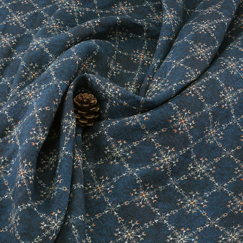 Высококачественная ткань из чистого льна с песочной стиркой и старым принтом tissu, высококачественный халат, платье, брюки, материал