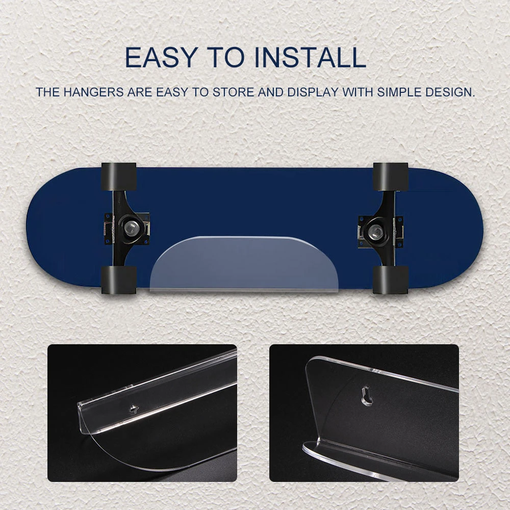 Skateboard Storage Bracket Acrylic Transparent Wall Mount Holder for Hanging Snowboards and Skateboard