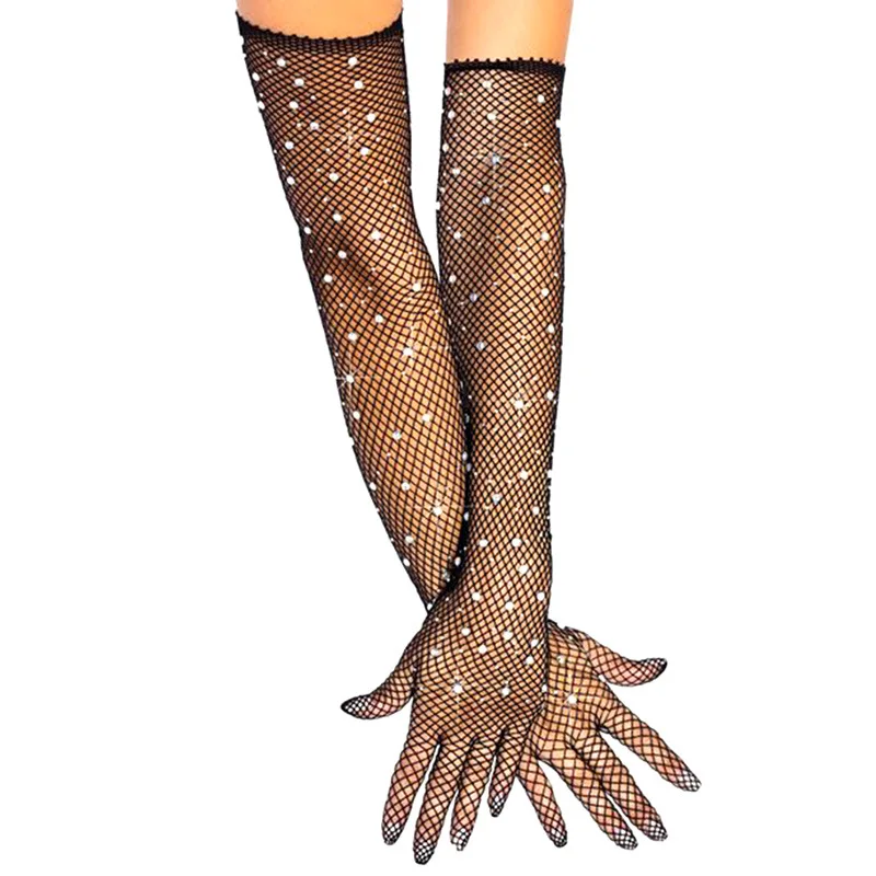 Exciting women's gloves with colorful diamond flash, hollow mesh, rubber net, summer fishing, sun protection gloves.