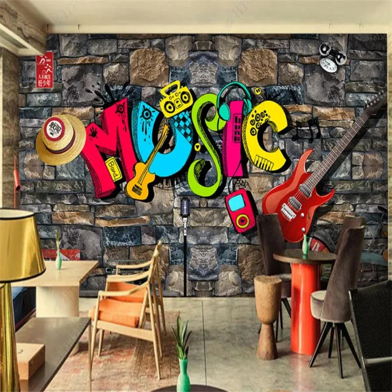 Retro Nostalgic Graffiti Guitar Music Theme Rock Studio 3d Wallpaper Bar  Ktv Club Indust Decor Mural Wallpaper Papel De Parede - Wallpapers -  AliExpress