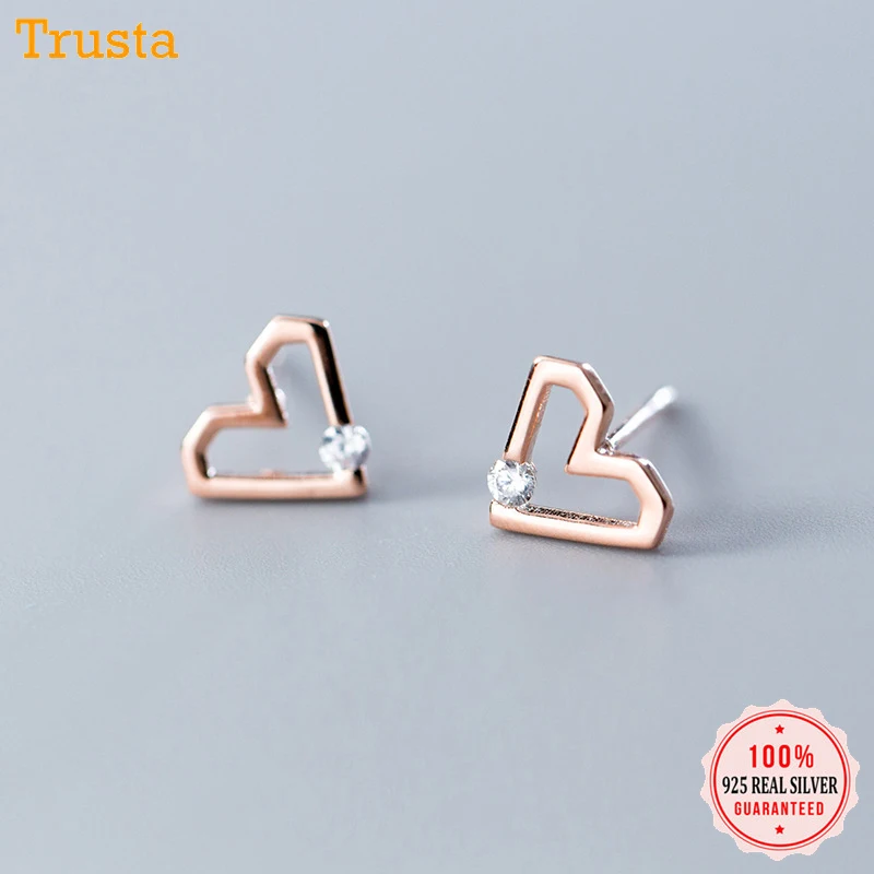Trusta, 925 пробы, серебряные серьги-гвоздики, ювелирное изделие, модные серьги-гвоздики в виде РОЗОВОГО СЕРДЦА, подарок для любимой дочери, девочки DS1301