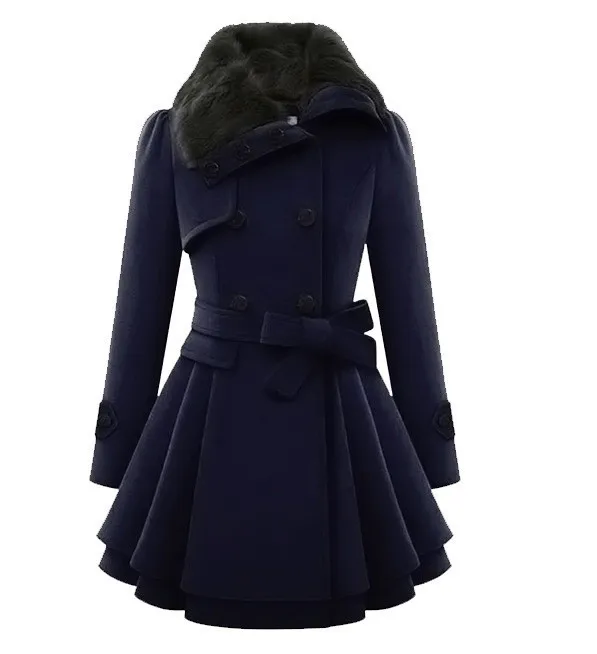Dark Blue Женская верхняя одежда с отложным воротником, куртки, ветровка, теплая верхняя одежда, застежка на пуговицах, асимметричный подол, плащ, пальто, женское пальто#30 - Цвет: Dark Blue