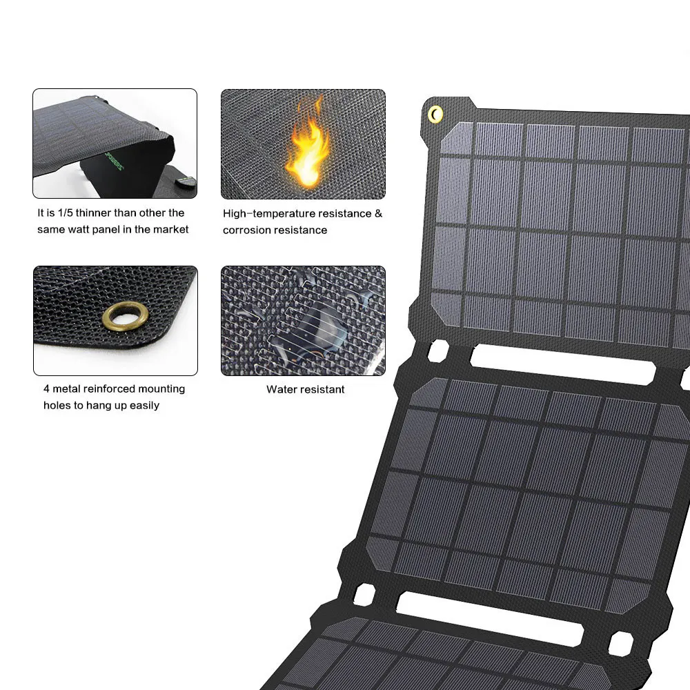 Зарядное устройство с солнечной панелью ALLPOWERS зарядное 2 USB портами 21 Вт для iPhone