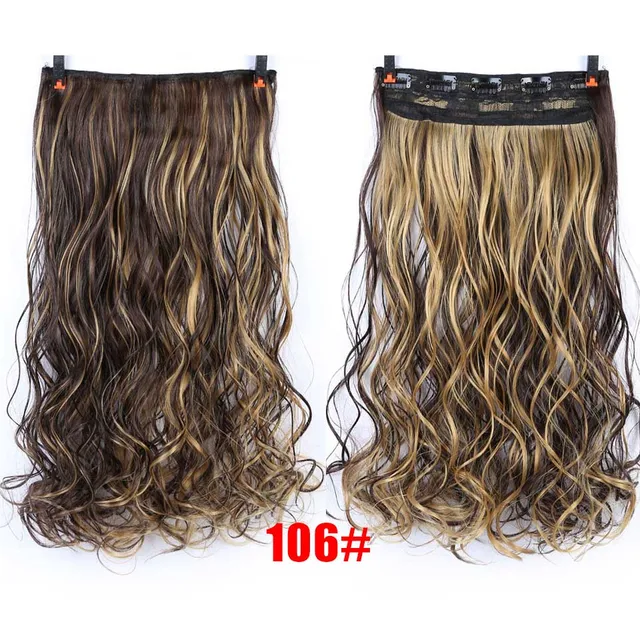 DIFEI Synthetic 24 Inch 5 Clip Long curly Women Clip in Hair Extensions Black Brown High Tempreture Hair Piece P4/24