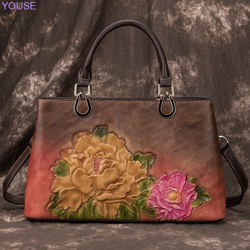 

women Leather Bags Retro women Cross-body Bag Simple Commuting Shoulder First Layer Cowhide Handbag Large Bag