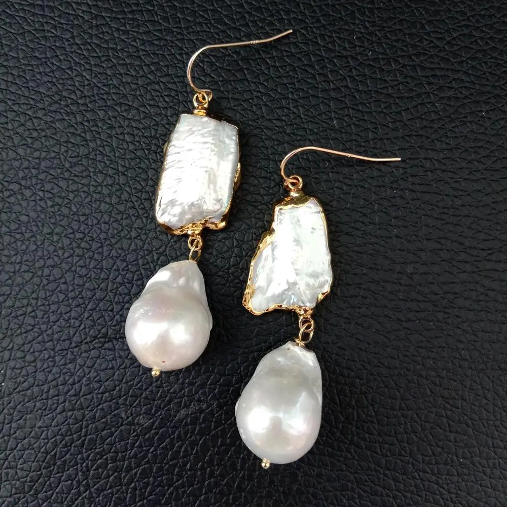 

White Biwa Pearl Keshi Pearl Gold color Plated hook Earrings dangle earrings cute for women