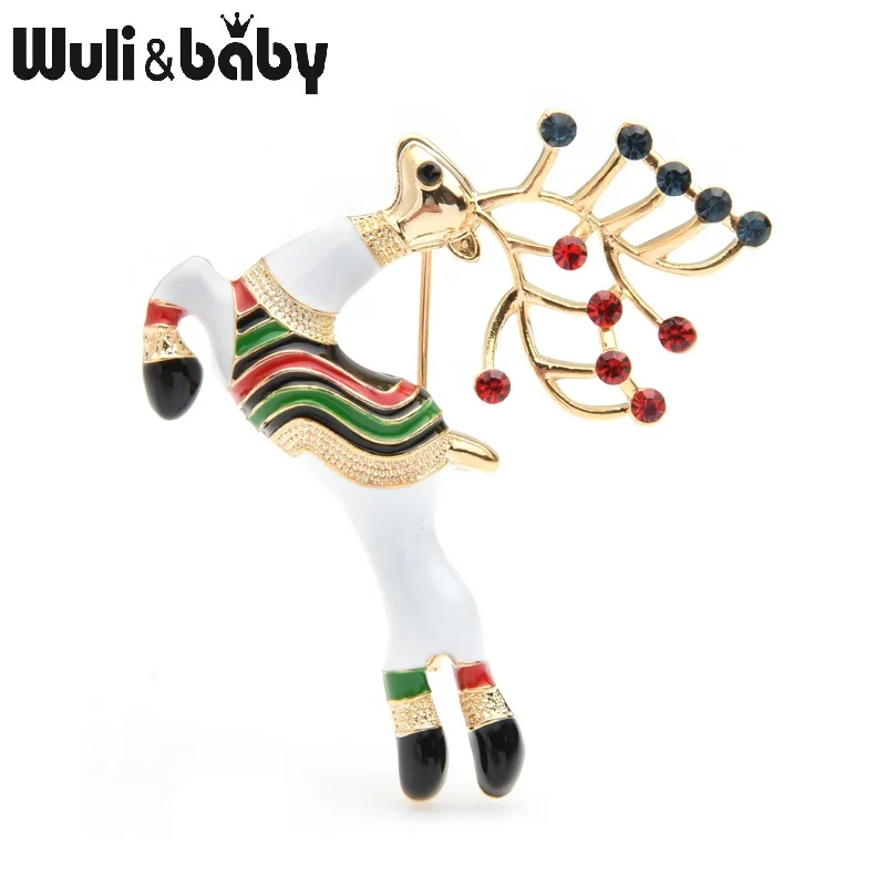 Wuli&baby, эмалированная Рождественская брошь «олень», булавки, подарок, счастливый лось, броши в виде животных, аксессуары для ювелирных изделий - Окраска металла: White