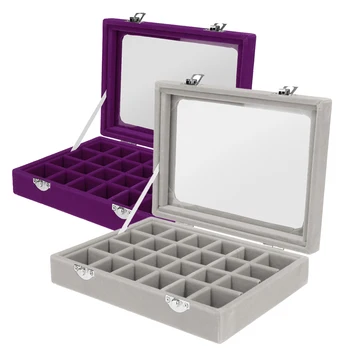 

2 PCS 24 Compartments Elegant Jewelry/ Necklace/ Ring Storage Display Box Case Organizer Glass Lid Jewelry Packaging