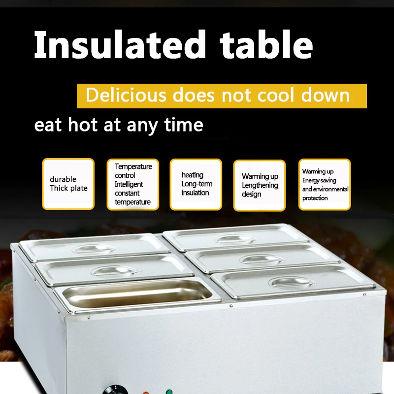 BS-6V Six Pots Electric Heat Insulation Soup Pool Stainless Steel Insulation Station Sale Table Snack Car 2000W Electric Stove