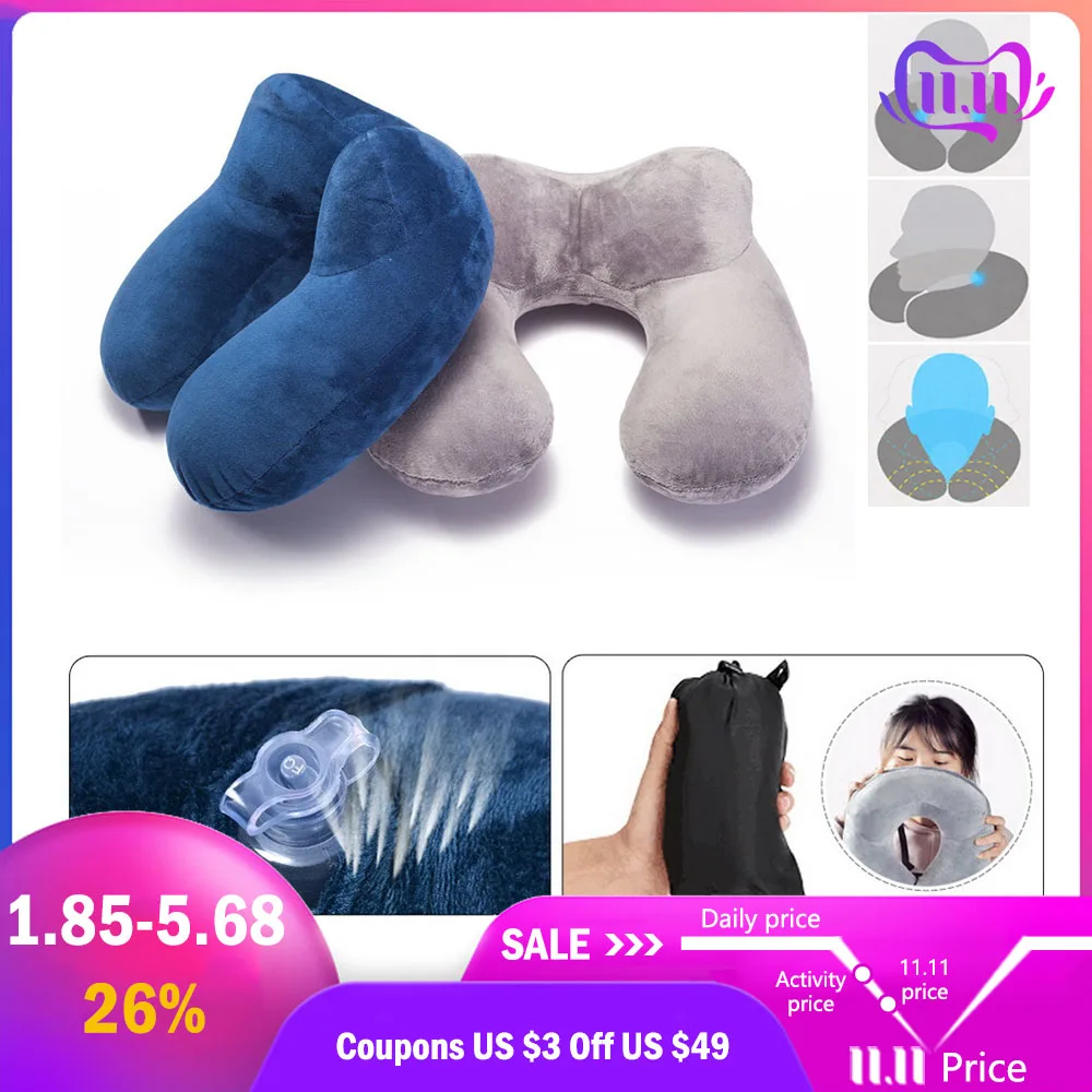 

Junejour Inflatable U-shaped Pillows Travel Neckrest Travel Memory Foam Folding Slow Rebound Plane Pillow