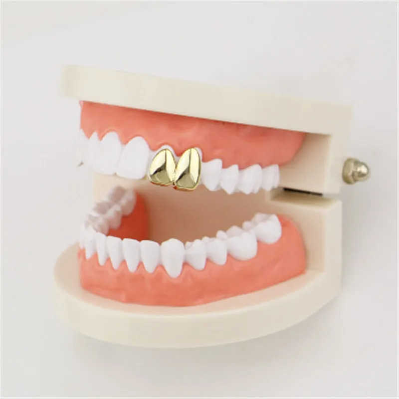 Men Double Caps Gold Silver Color Teeth Grillz Canine Plain Two Right Top Grills Single Tooth Caps Party Fashion Jewelry