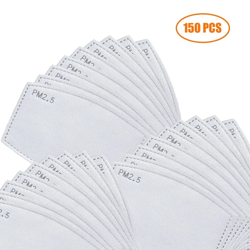

150Pcs PM 2.5 Activated Carbon Filters Insert with 6 Layers Home Protective Filters for Adult Size(12X8cm)